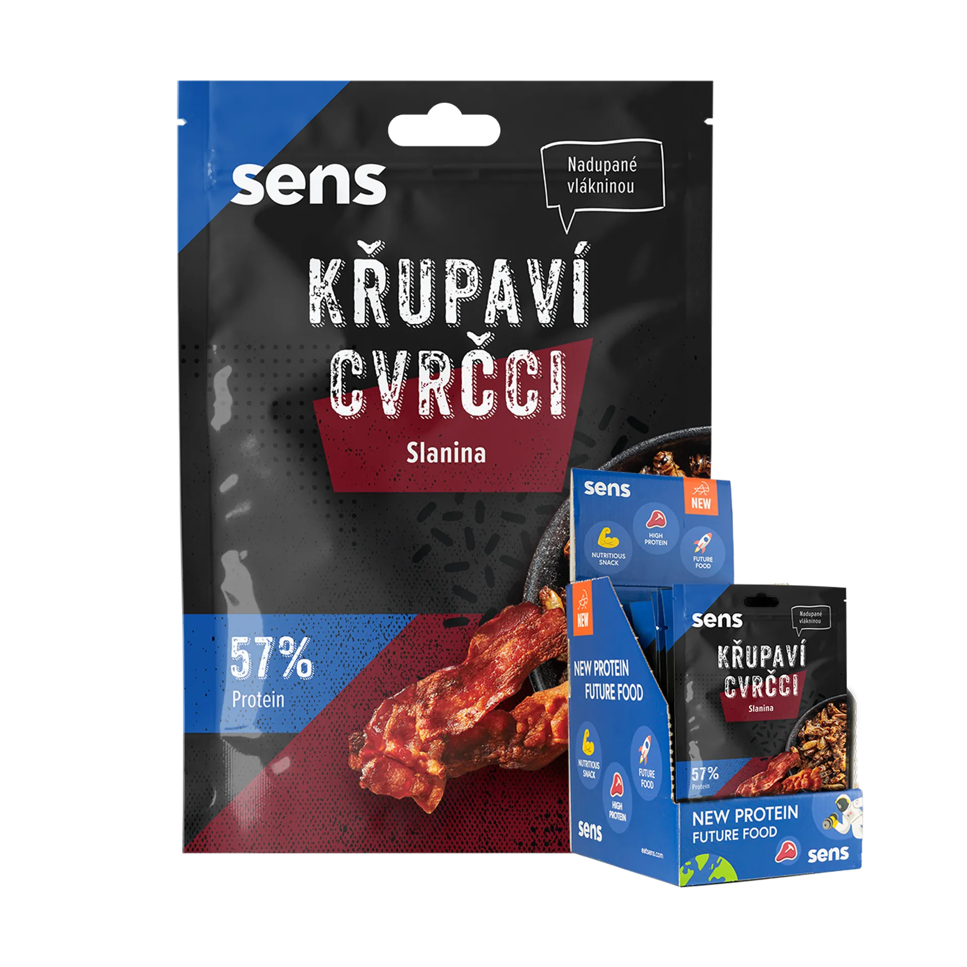 Křupaví cvrčci v pytlíčku - Slanina (16g) - box 15 kusů